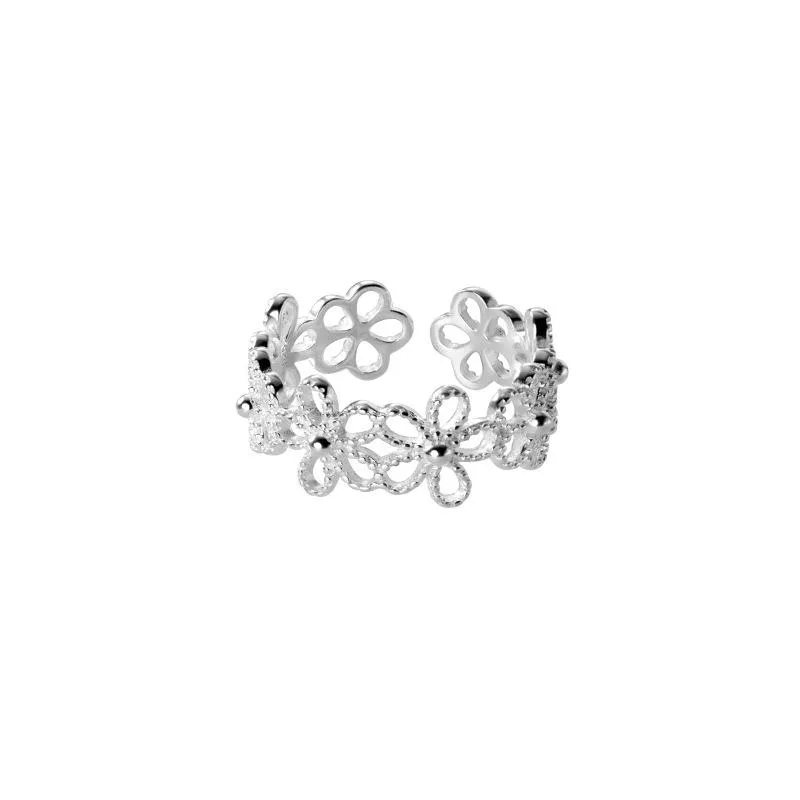 Klusterringar autentiska real.925 sterling silver fina smycken öppen ihålig fem-petalad blommor blommig ring oregelbunden struktur justera c-j4956cl