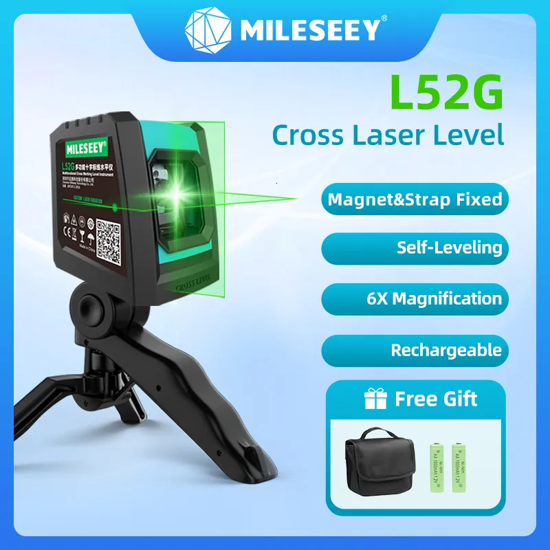 Датчики Mileseey Laser Level 5/5/12 Линии 3D красный/зеленый перезаряжаемая калибровочная выравнивание вертикальное перекрестное выравнивание с штативом для дома 230227