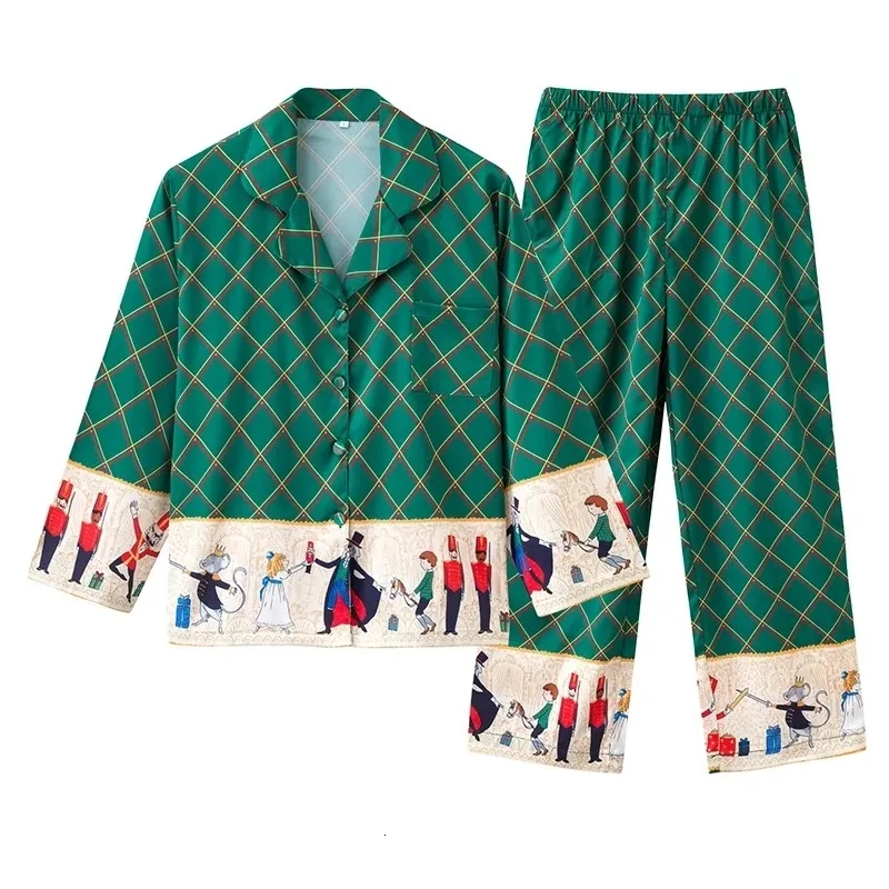 Kvinnors sömnkläder unisex kvinnor par pajamas hösten långärmad byxor 2 stycken is silk kvinnlig tecknad pyjamas set tryck män hemservice kostym 230228