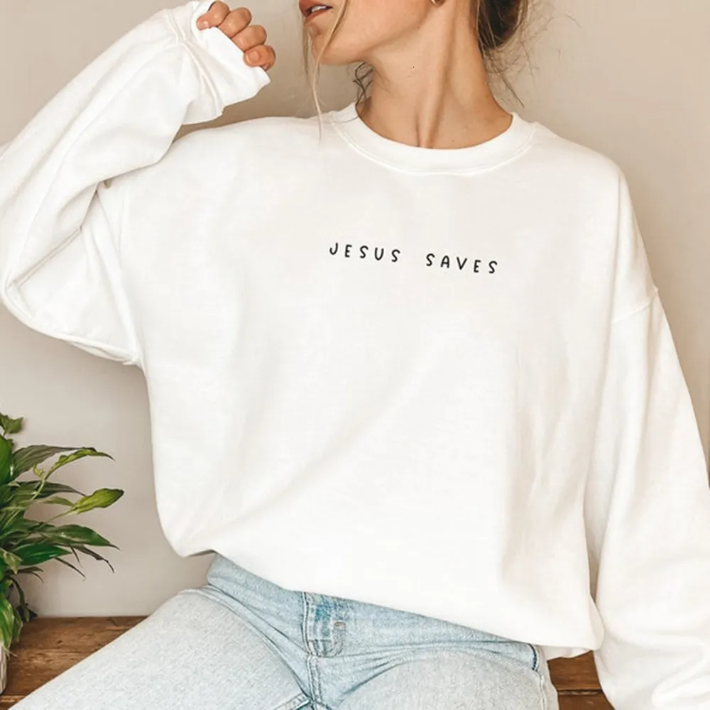 Womens Hoodies Sweatshirts Jesus Saves Christian Faith Top Hoodie Bible Verses Crewneck Women Graphic Pullover Tops 230227