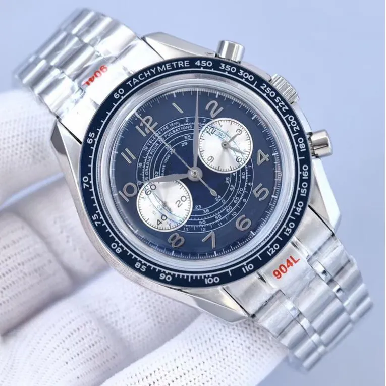 Кварцевые мужские часы с батареей, 43 мм, ремешок из нержавеющей стали, дизайнерский сапфир, водонепроницаемые, повседневные, классические, модные наручные часы Montre De Luxe