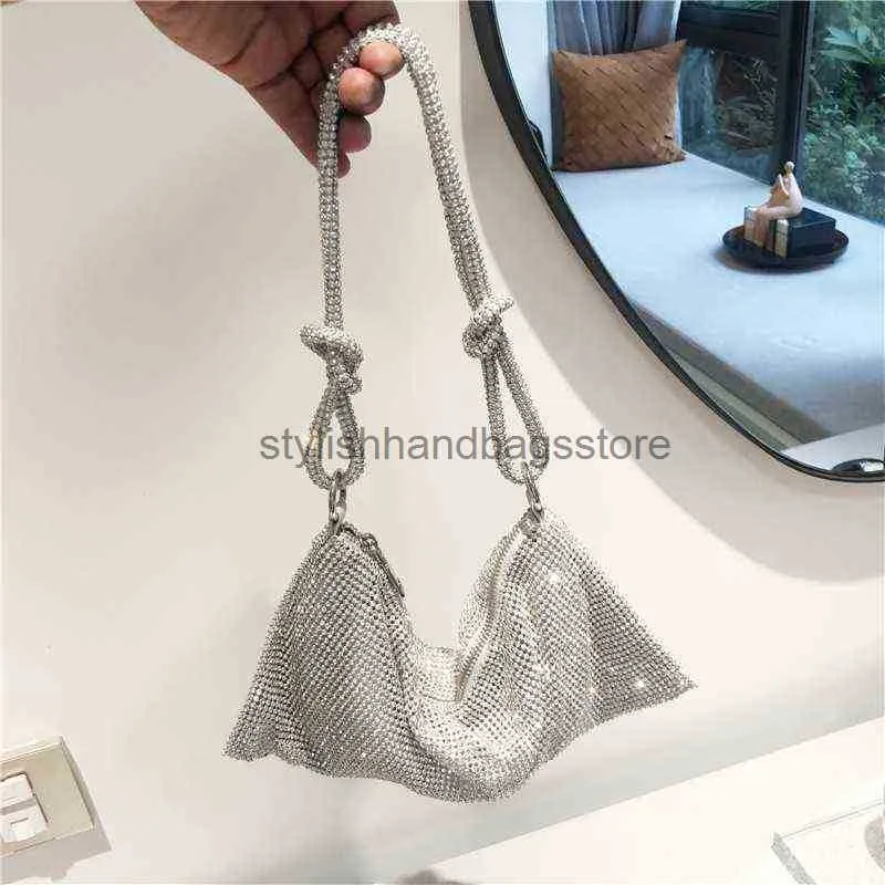 Handtag Rhinestones Evening Clutch-väska silver glänsande kristall Middagsfest Bröllopsväska och handväska Lyx designeraxelväska Y220401