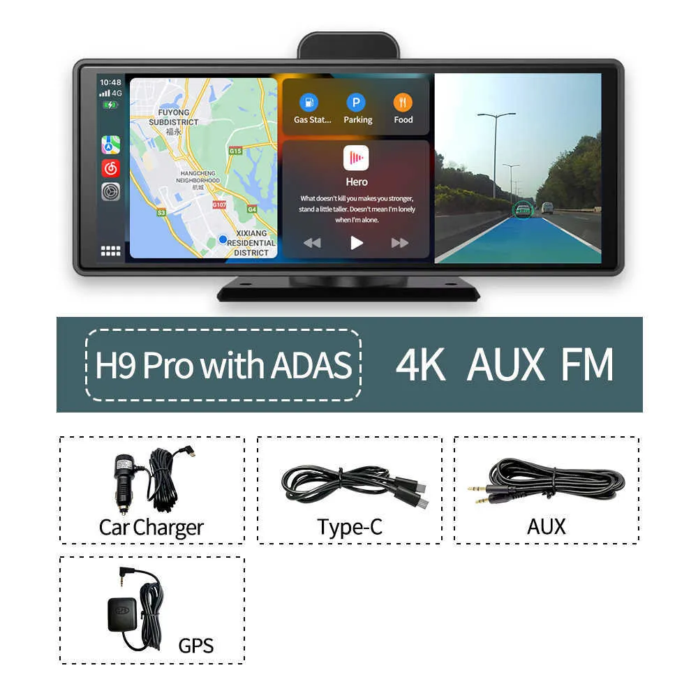 Carplay Dash Camera Dvr Android Auto Support 4K H.265 1080P touchscreen  WiFi FM Rearview Camera