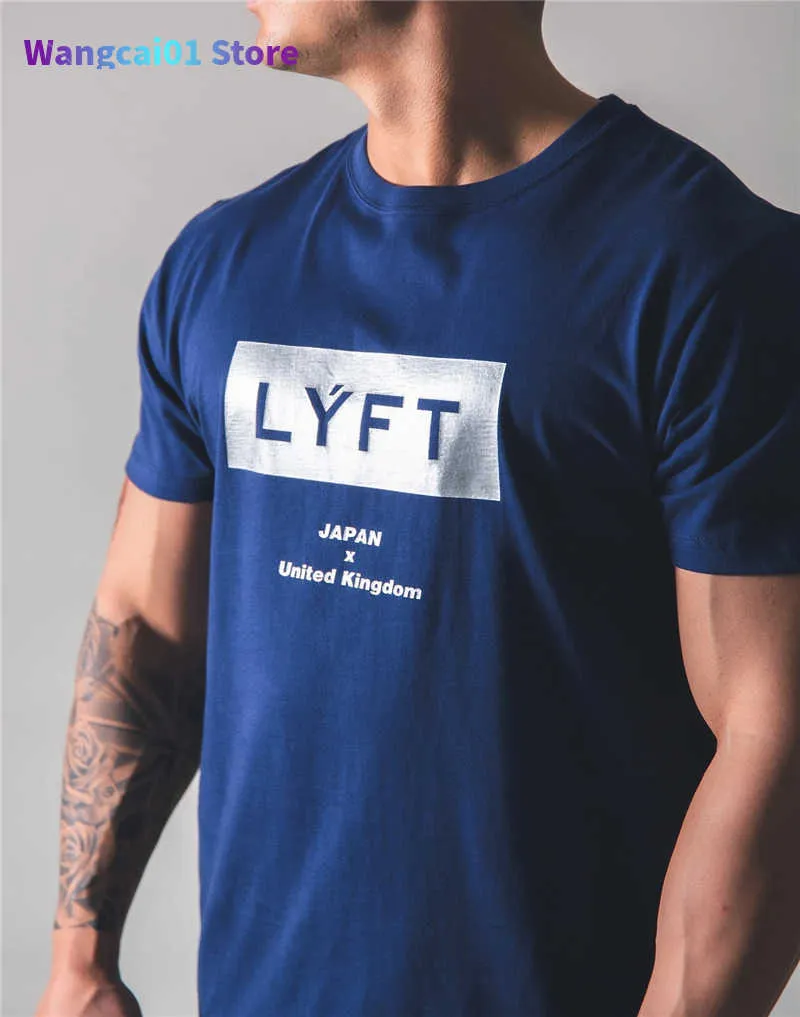 Herr t-shirts sommar Nytt varumärke sport mode kortseverad herr gym fitness t-shirt lös bodybuilding sty casual blue träning tryck toppar 0301H23