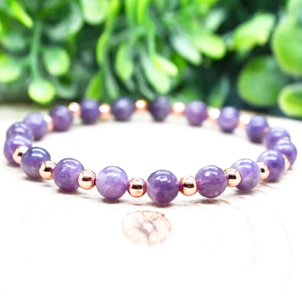 Strands MG1804 Natural 6 MM Lepidolite Bracelet Womens Gemstone Copper Beads Bracelet