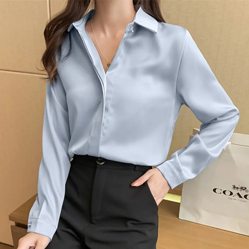 Risparmia alla grande su Elegante Camicia Da Donna In Raso, Camicia Di Seta  A Maniche Lunghe Per Donne Top Pullover Bianco in grandi quantità Le