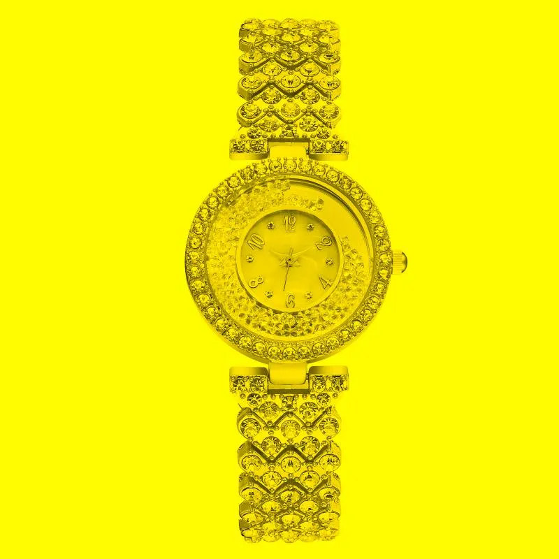 腕時計の女性ドレスウォッチフルダイヤモンドダイヤモンド合金ストラップケースバッテリーなしのエレガントな時計茶色のウォッチライストウォッチ