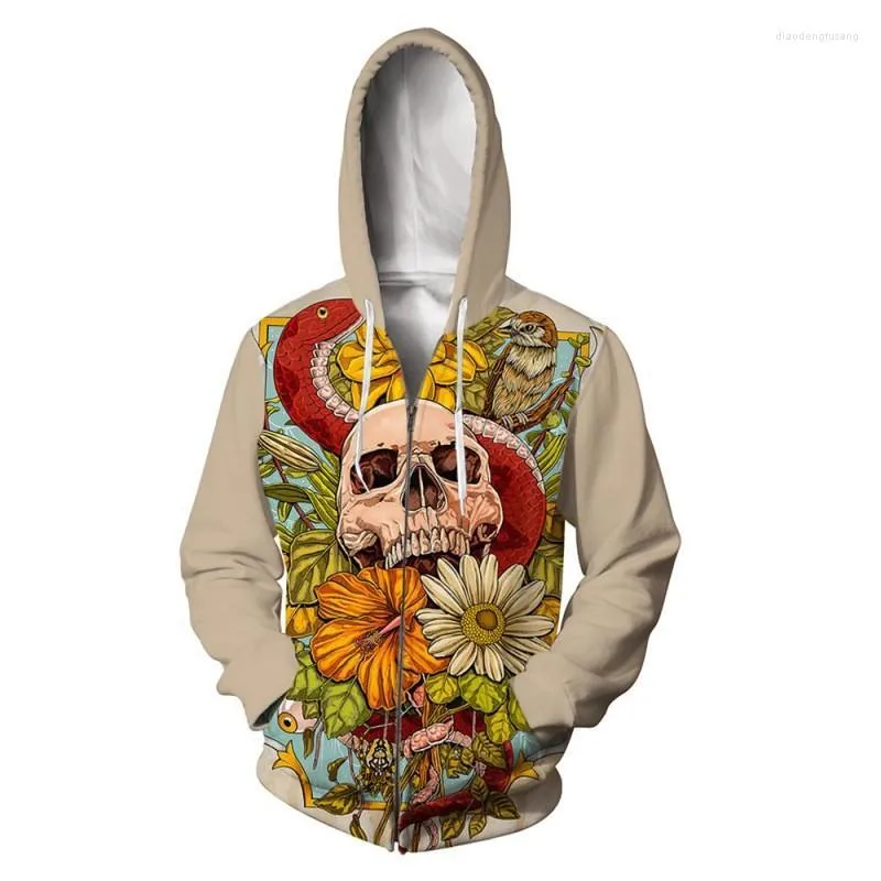 Sweats à capuche pour femmes Commerce extérieur Europe et Amérique Pull à capuche pour hommes Halloween Skull 3d Imprimé Cardigan de sport pour dames