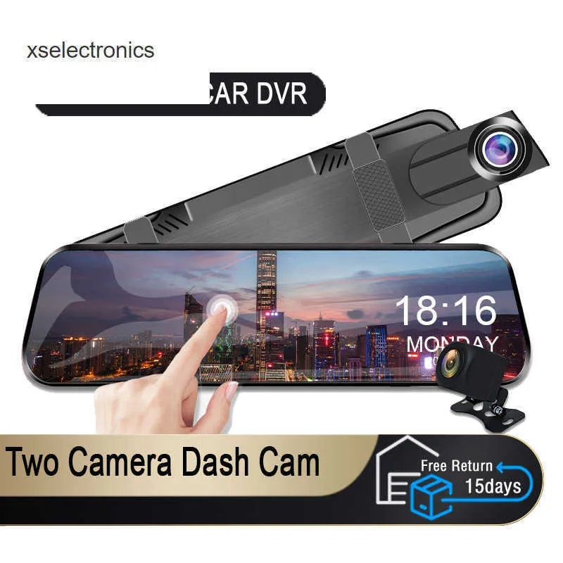 Atualize câmera espelho para carro Touch Screen Video Video Trowview Mirror Dash Cam Front e traseiro Mirror DVR DVR Black Box Car DVR