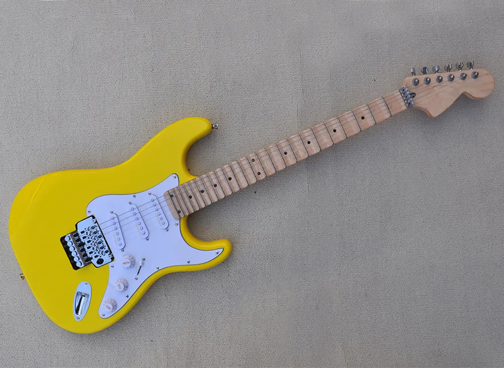 Customizable Yellow Yellow Electric Guitar With Floyd Rose Scalloped