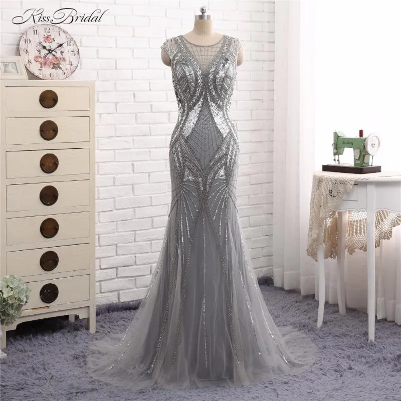 Party Dresses Vestido de Festa kväll Long Abendkleider Mermaid Scoop Neck Short Cap Sleeve Crystal Pärled Prom Gown 2023