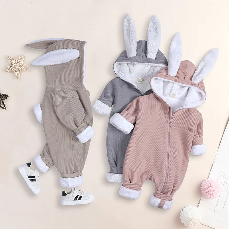 Strampler Infant Baby Mädchen Jungen Mit Kapuze Overall Plüsch Verdickt Winter Kinder Kleidung Herbst geboren Baby Mädchen Jungen Bodys 230228