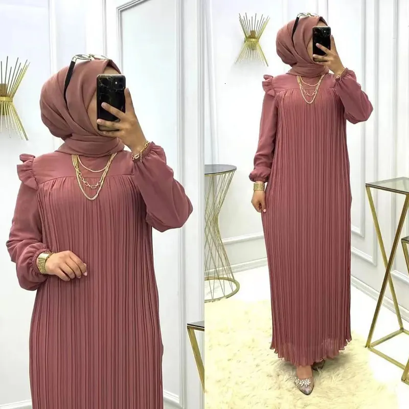 Ethnic Clothing Ramadan Muslim Modest Dress for Women Elegant Arabic Femme Dubai Abaya Eid Islamic Lantern Sleeves Long Robe Turkey Clothes 230227