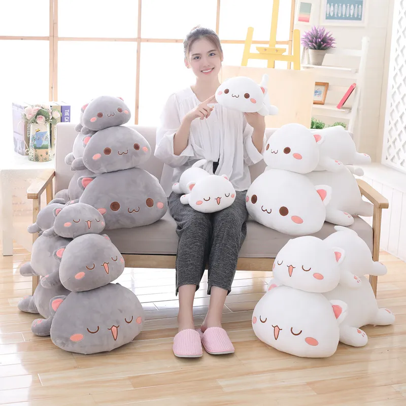 Pluche poppen 35-65 kawaii liegt katten pluche speelgoed gevuld schattige kattenpop mooie dieren kussen zachte cartoon speelgoed voor kinderen meisjes kerstcadeau 230227