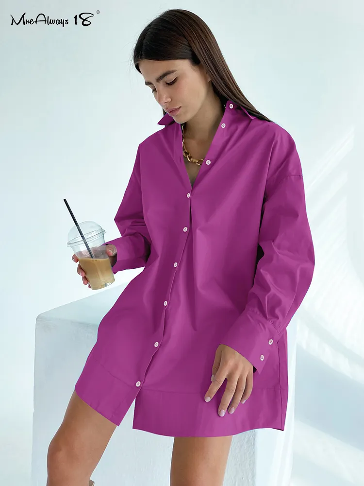 Chemisiers pour femmes Chemises Mnealways18 Street Violet vif surdimensionné Chemisiers pour femmes Col rabattu Chemises longues Printemps Manches longues Élégant Haut pour dames 230228