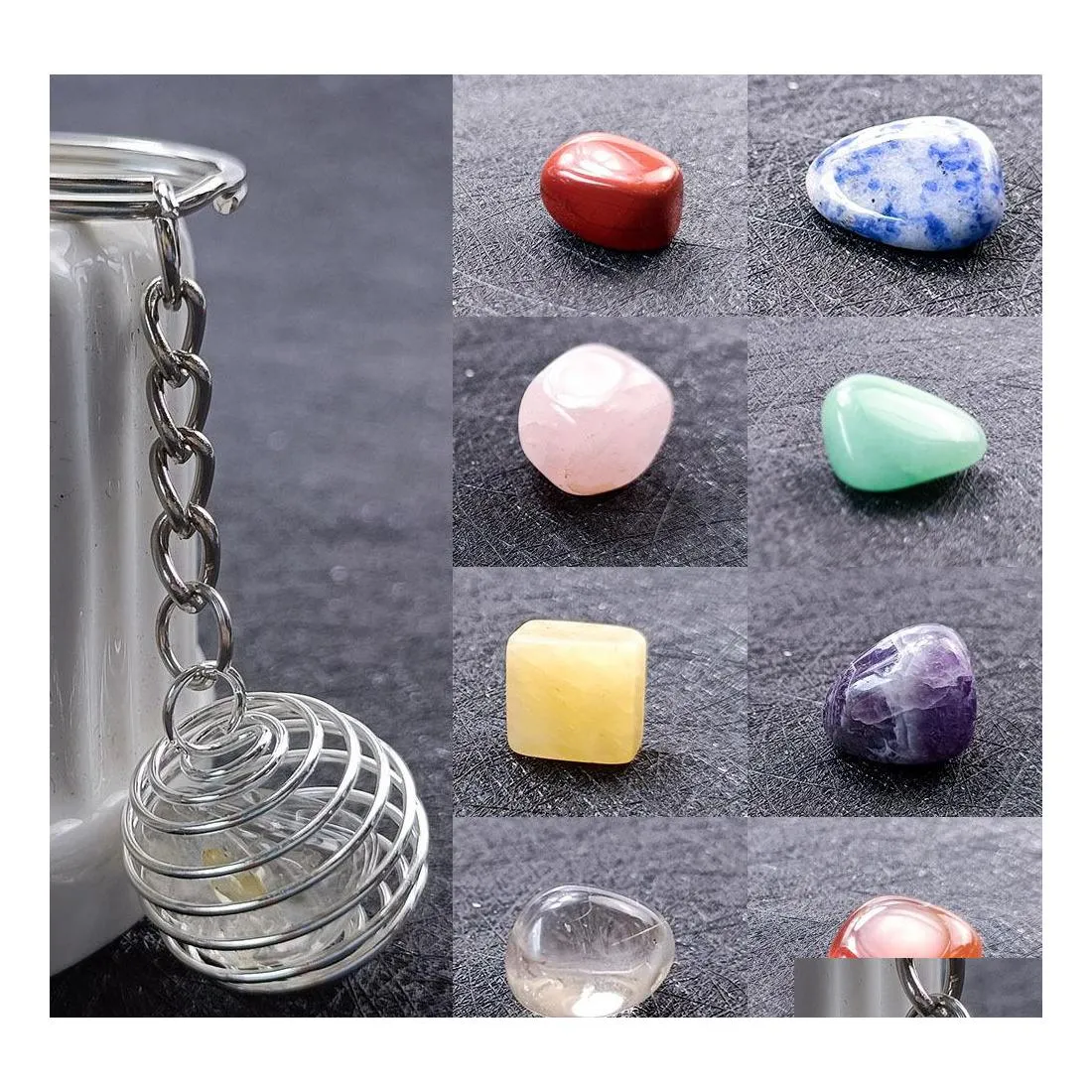 Car DVR Keychains Lanyards Planet Seven Chakra Keychain Irregar Natural Stone Amethysts Crystal Quartz Key Rings Pendant Keyrings Bag ACCE DH4OH