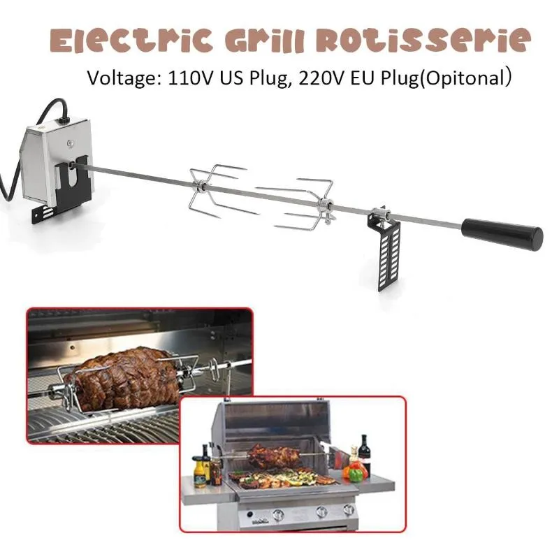 Tools & Accessories 4W 120CM Automatic Electric BBQ Grill Rotisserie Parts Motor Spit Roaster Rod Fork Outdoor Camping Barbecue