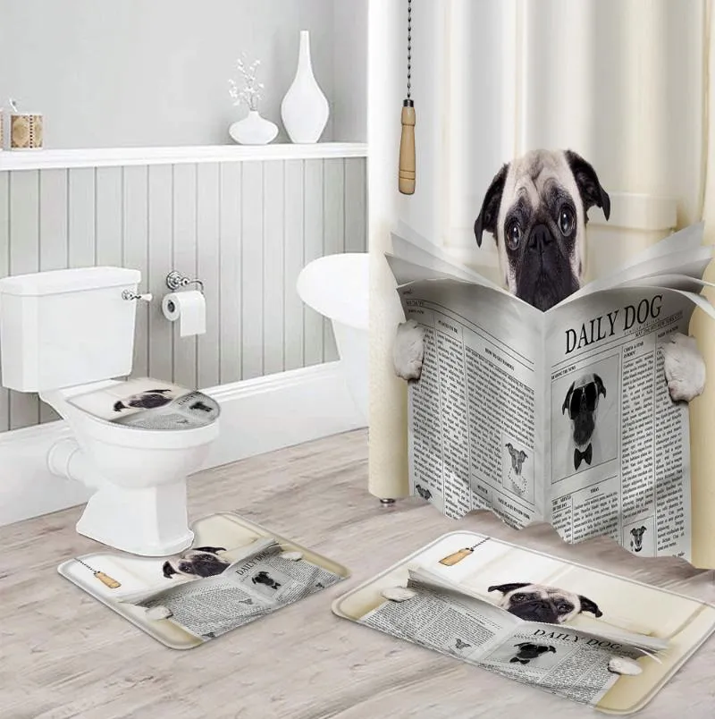 Alfombra de baño divertida, Alfombra de baño de perro Pug de