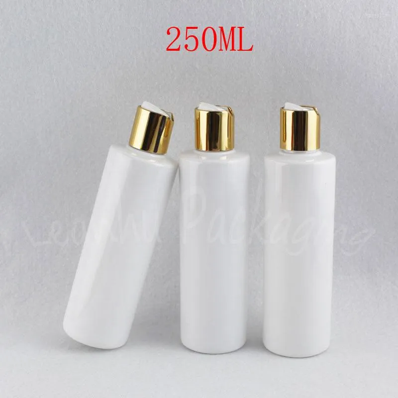 Förvaringsflaskor 250 ml vit platt axelplastflaska 250cc schampo / lotionförpackning tom kosmetisk behållare