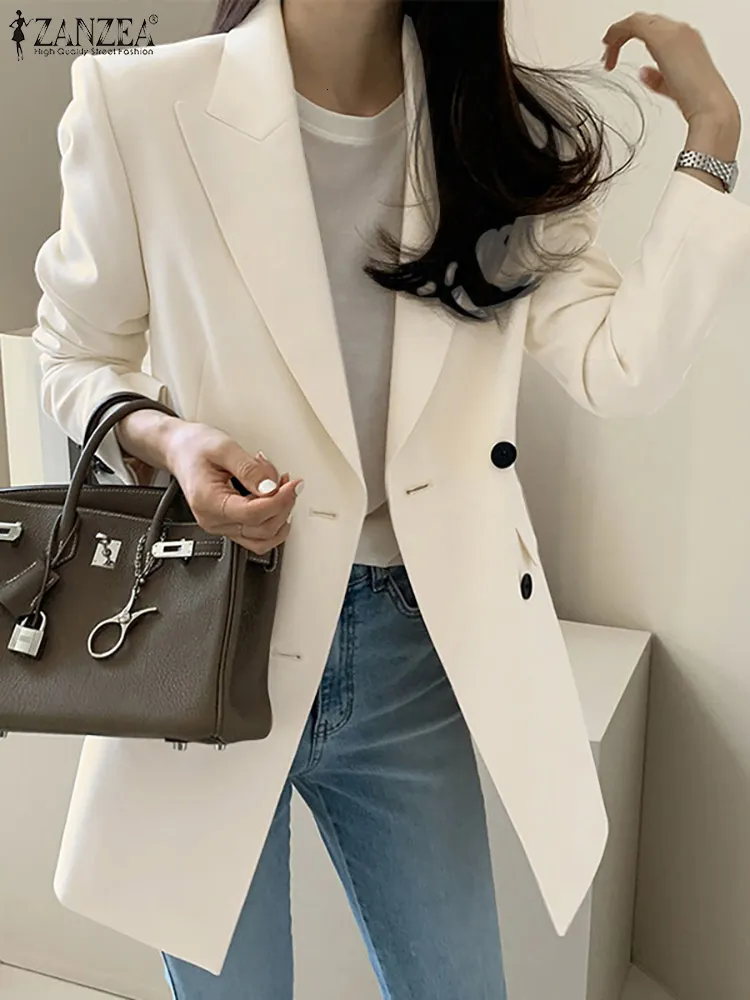 Suisses de femmes Blazers Zanzea Auppel Automne Neck manche longue Fashion Femmes OL Blazer Elegant Solid Work Spring Buttons Down Coats Chaqueta Outwear 230228