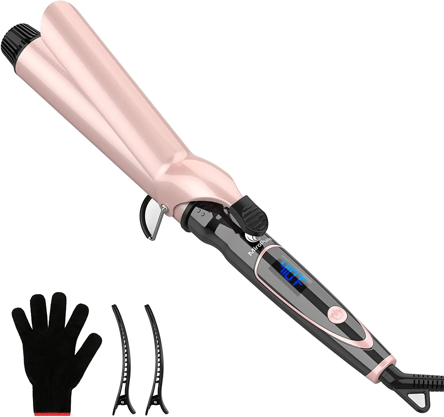 1.5 inch Curling Iron Dual Voltage Instant Heat with Extra-Smooth Tourmaline Ceramic Coating, Glove Included by MiroPure
