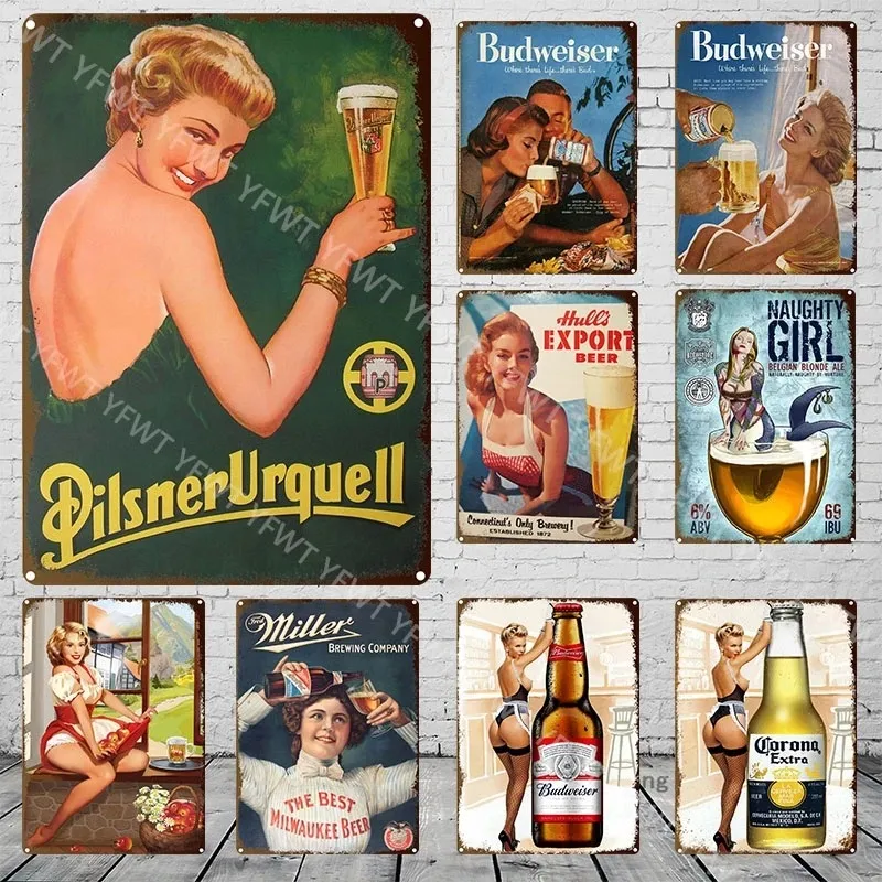 Retro Pin Up Beer Metal Paintings Poster Tin Sign Sexy Girl Posters Vintage Decor Vintage Placa Decorativa Placa para Bar Pub Cozinha Decoração da parede da casa Tamanho 30x20cm W01