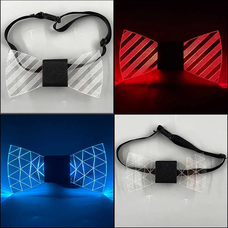 Neck Ties LED Acrylic Bow Tie Colorful Blinking LED Bow Tie For Men Gift Light up Party Supplies LED Light up Men Bow Tie Luminous Necktie J230227