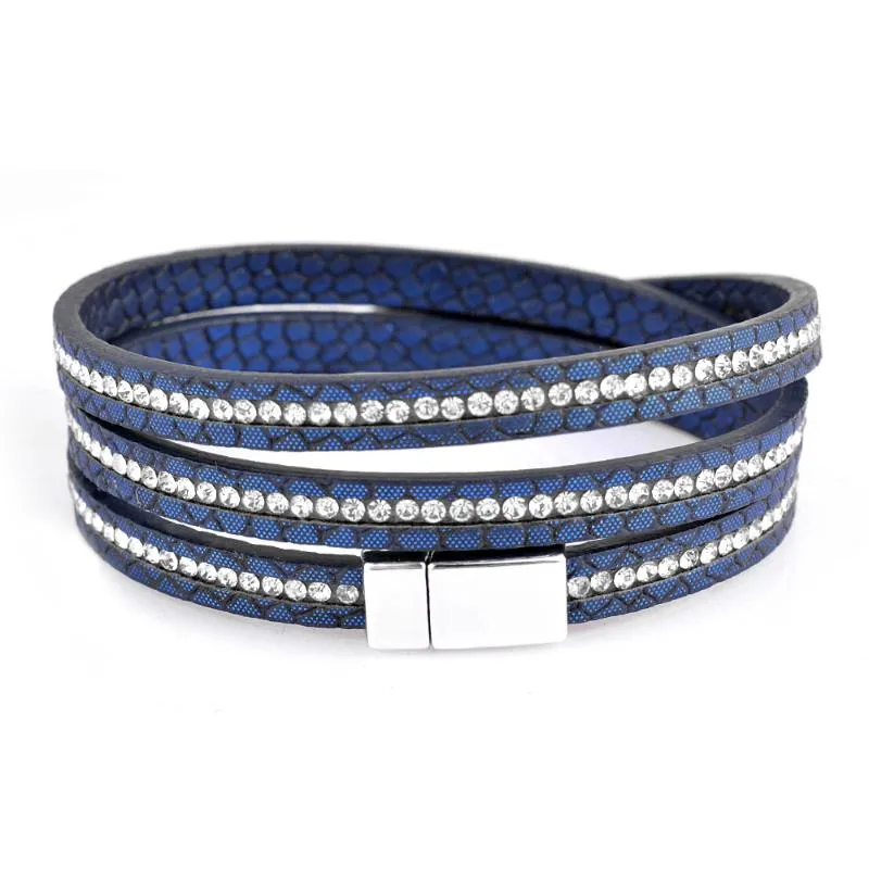 Tennisarmband Kirykle 2023 Fashion Simple Style Multilayer Wrap Inlay Rhinestones Leather Armband Högkvalitativ magnet för kvinnor