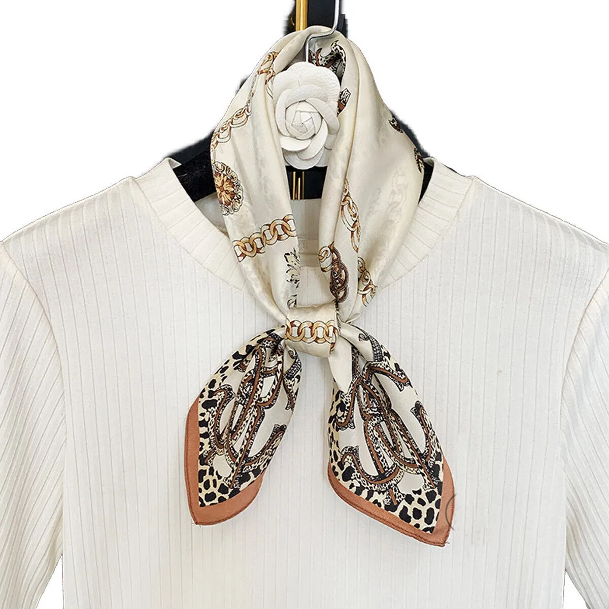 Sciarpa da donna in seta 100 Foulard con stampa leopardata Fazzoletto da collo rosa beige 2 pezzi 53 cm * 53 cm
