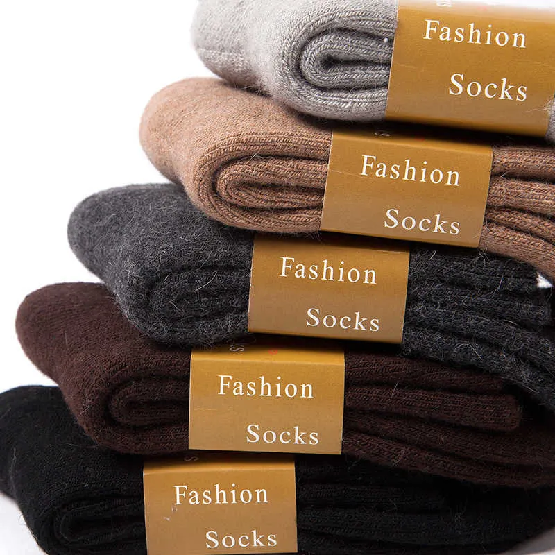 Men's Socks 5Pairs Ultrathick Wool Socks Men Pure Color Korean Style Men's Wool Socks Warm Winter Men's Simple Solid Cotton Socks Male Z0227