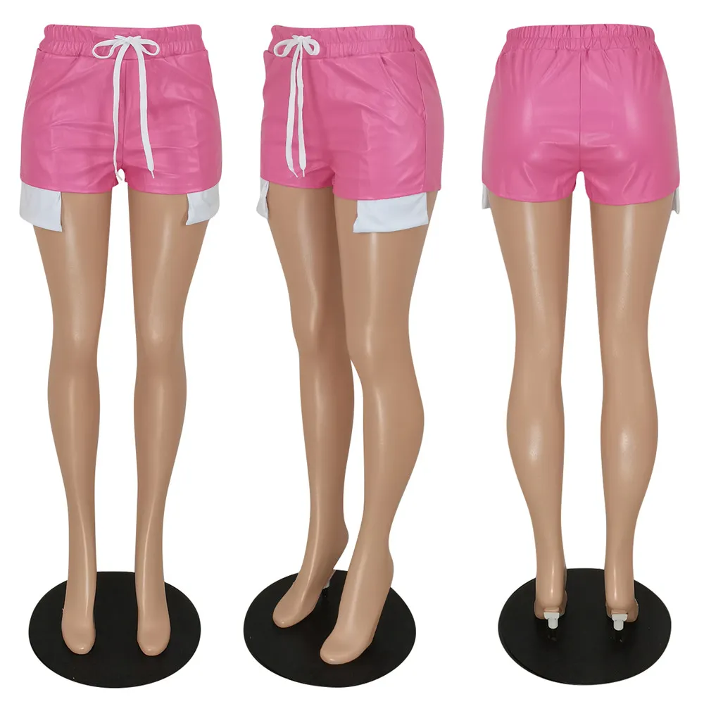 Ny 2024 designer läder shorts sommar kvinnor avslappnade pu shorts faux läder hög midja shorts med fickor mode y2k korta byxor grossistföremål bulk 9360