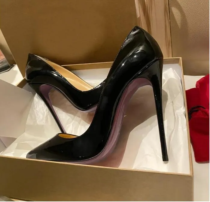 2023Classic Women schoenen roze patentleer dunne hakpompen ontwerpers puntige tenen topkwaliteit dames glanzende stiletto hakken jurk schoen 12 cm 8cm doos