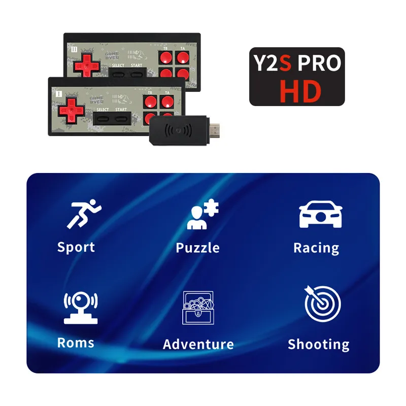 Y2S Game Console Set Mini HD Wireless Pessoa Double Play Games Host Support HD Saída Inclui 1800 mais jogos com 2 controladores de jogo