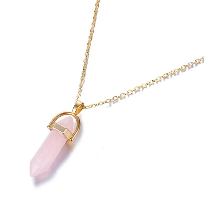 voiture dvr Pendentif Colliers Plaqué Or Colonne Hexagonale Rose Quartz Collier Opale De Mode Pierre Naturelle Rose Cristal Pendentifs Dames Hommes Drop Dhryw