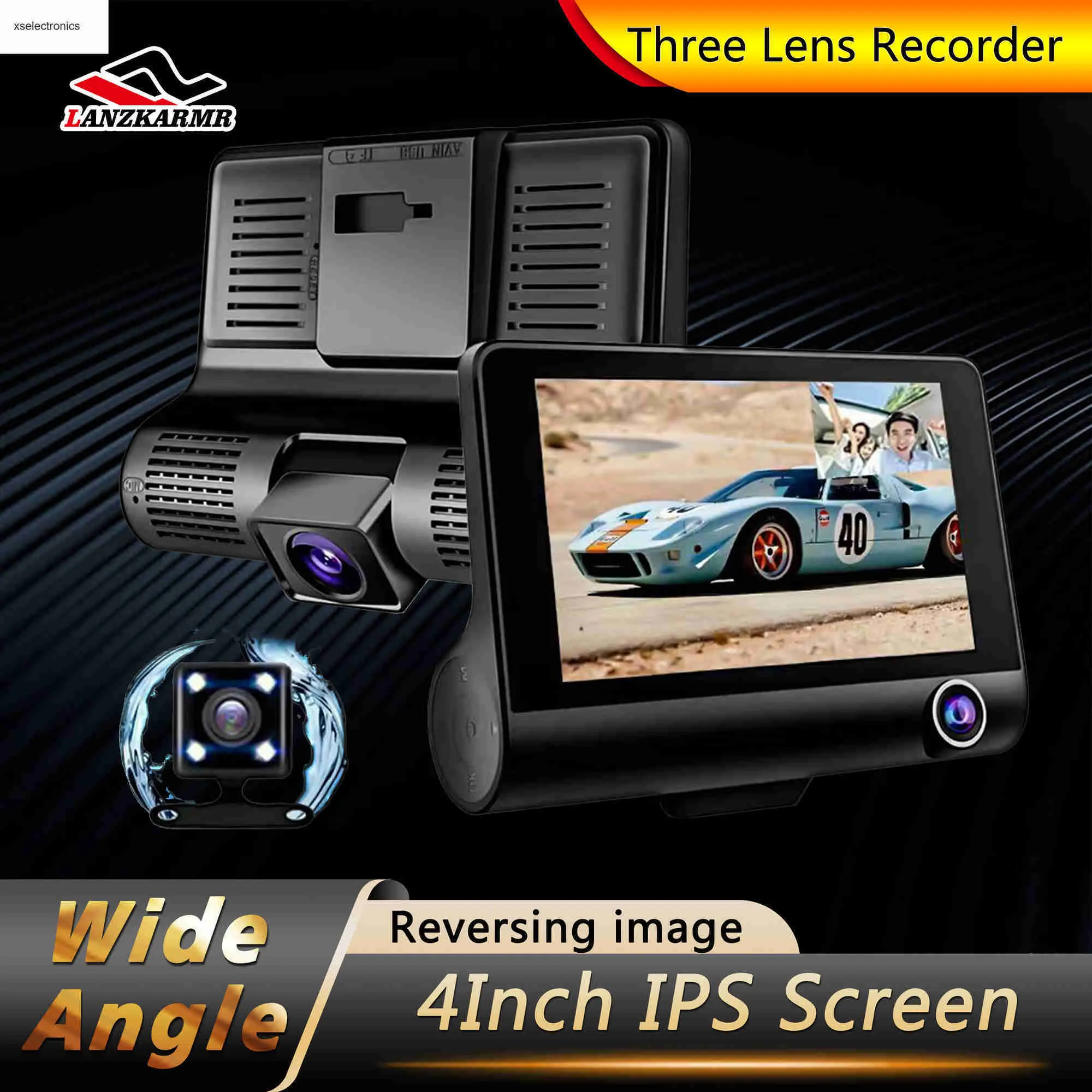 Mise à jour DashCam voiture DVR 4 pouces Full HD 1080P 3 lentilles enregistreur vidéo automatique 170 caméra surveillance de stationnement caméscope de Vision nocturne DVR de voiture