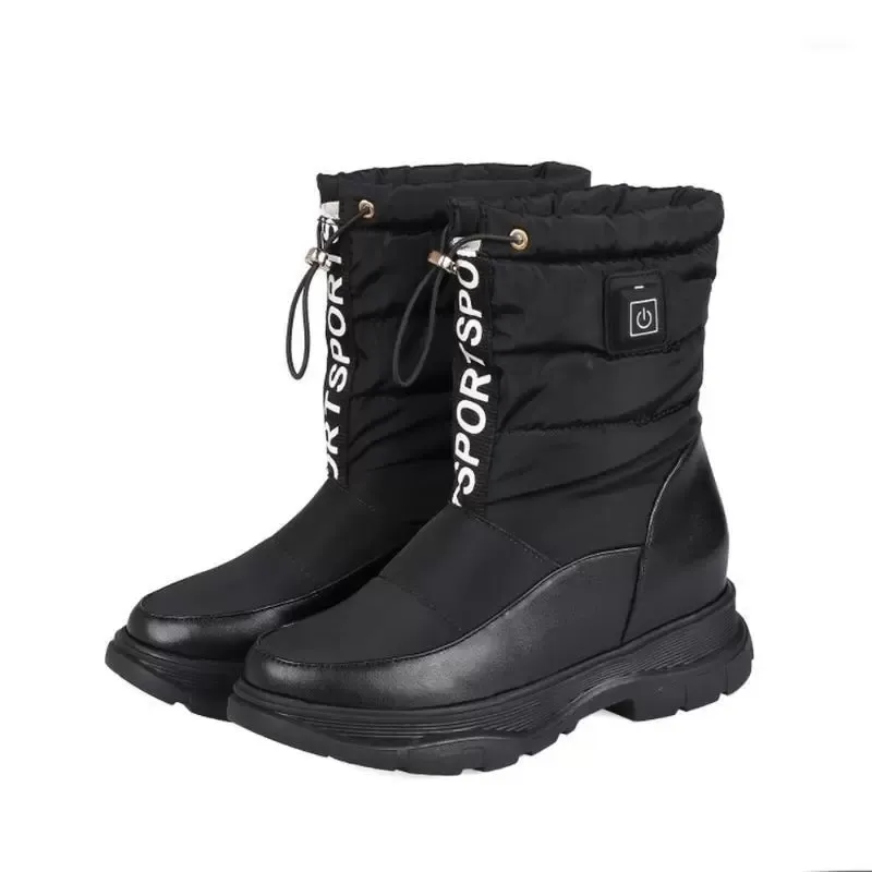 Bottes femmes cheville USB chaussures chauffantes chauffe-pieds vers le bas bouffant épais chaud hiver talon épais imperméable Ski chaussures de neige