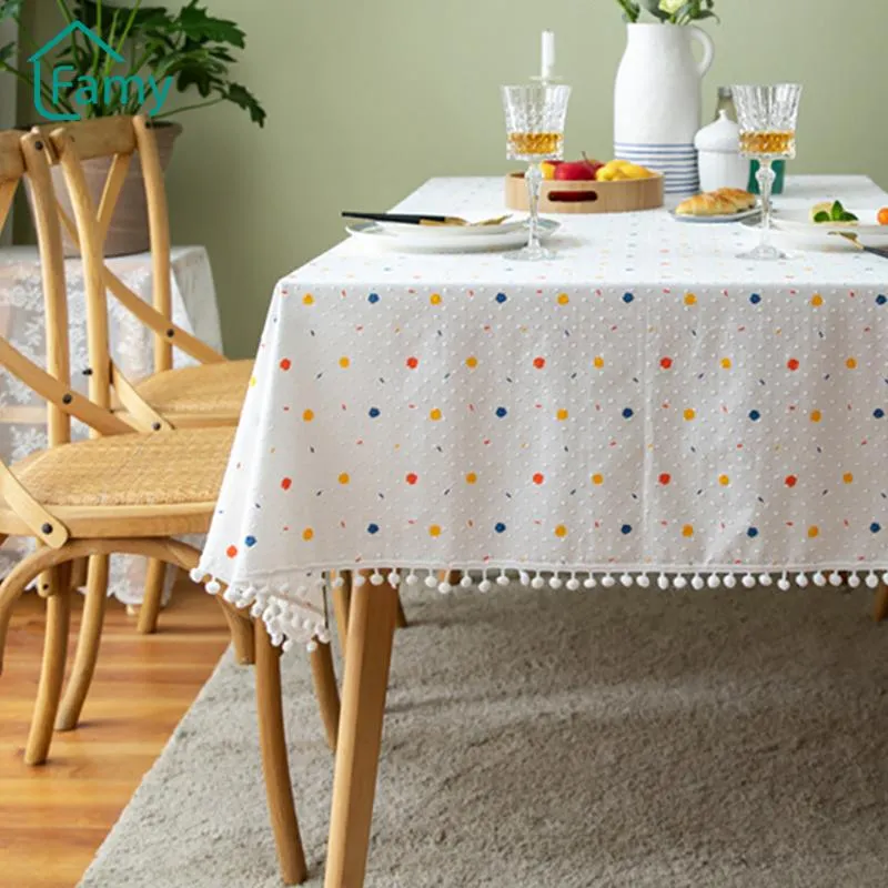 Tafelkleed Franse witte tafelkoffie voor woonkamer Geometrische katoenen haarbal Tassel Lace Mesas de Centro Para sala