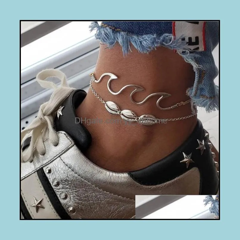 Bracelets de cheville 2 rétro mode plage vague Spray alliage coquille cheville pied accessoires dames et femmes cadeaux livraison directe bijoux Dhokr