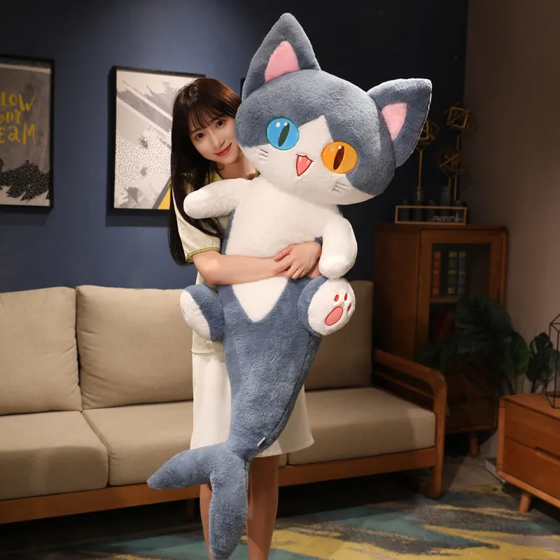 Plush Dolls 50-135cm Kawaii Transform Blue Shark Cat Plush Toys Stuffed Cute Cat Doll Animal Pillow Soft Cartoon Cushion Kids Christmas Gift 230227