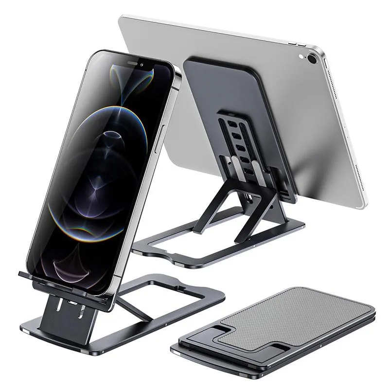 حامل سطح المكتب المعدني سبيكة المكتب قابلة للطي طاولة دعم طاولة الجدول المحمول بحجم جيب بحجم جيب نحيف لأجهزة iPhone 13 Pro Max iPad Samsung قابلة للتعديل