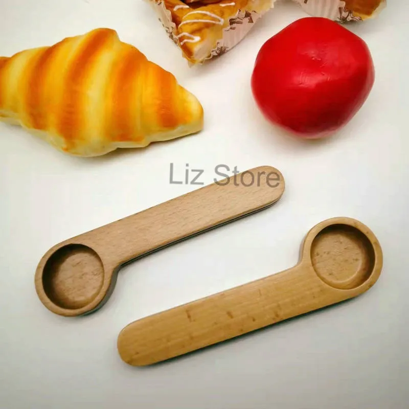 Beech Spoon Coffee Scoop With Bag Clip Tea Bean Spoons Clips Short Handle Powder Measuring Spoon Multifunction Wood Scoops TH0633