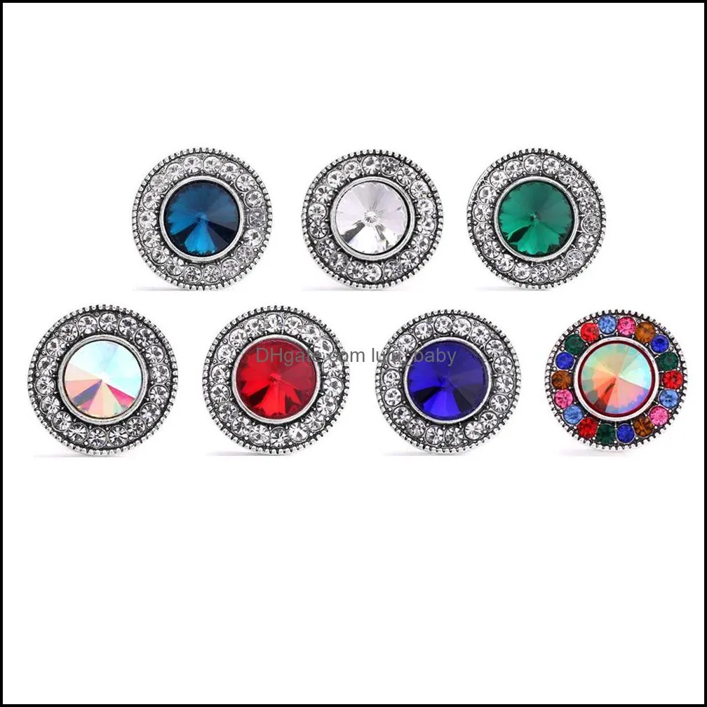 Autres composants de bijoux de bouton-pression en cristal coloré Sier rond 18mm boutons-pression en métal boutons adaptés au bracelet bracelet Noosa pour femmes hommes B124 Dhira