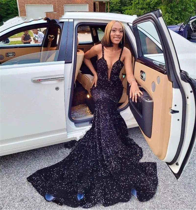 Glittering Black Mermaid dark prom dresses with...