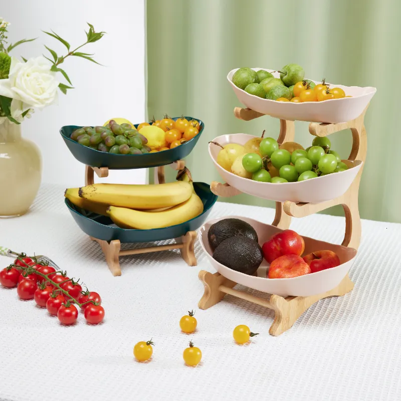 Dishes Plates Living Room Plastic Storage Container Threelayer fruit Bowl Garden Snack Kitchen dishes Afternoontea Cake Basket 230228