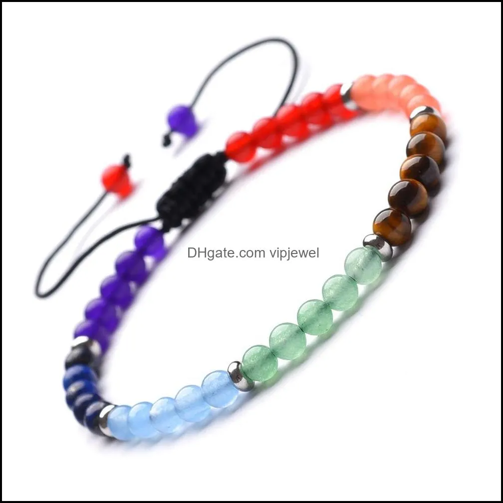 DEDED 12 PC/Set Natural 4mm 7 Chakra Beads Weaving Bracelet Higds for Men Women Handmade Yoga Jewelry Drop Drop Bracelets DHXPB