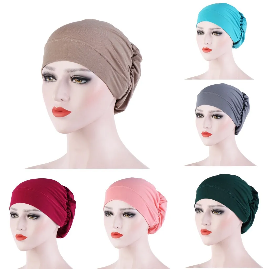 2023 Ethnic Clothing 16-color Muslim bottoming cap headband cap crystal hemp multi-color chemotherapy cap Women's Hijabs Turban Elastic Cloth Head Cap Ladies Hair