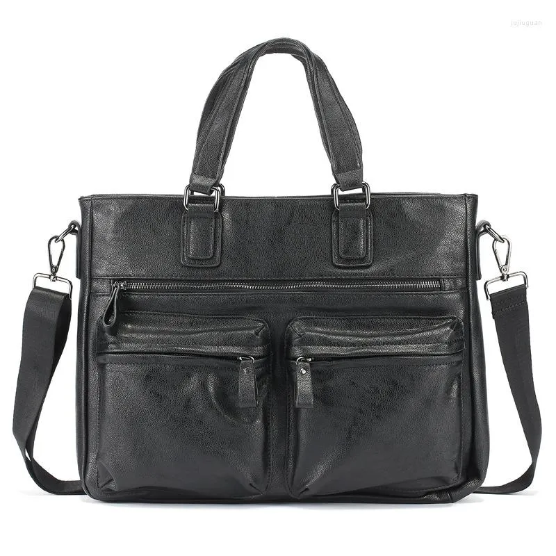 Bortkyror Fashion Men's Syntetic Leather Business Bag Lawyer Office Laptop Work Tote för dokument