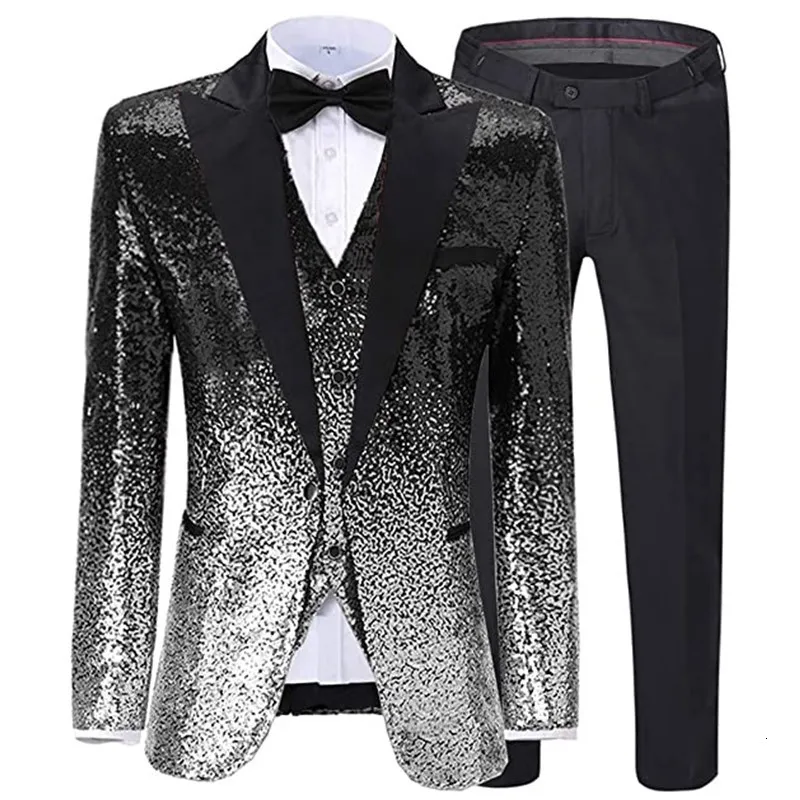 Men's Suits Blazers Mens 3 Pieces Sequin Color Shiny Notch Lapel for WeddingParty Groom Banquet Nightclub BlazerVestPant 230227