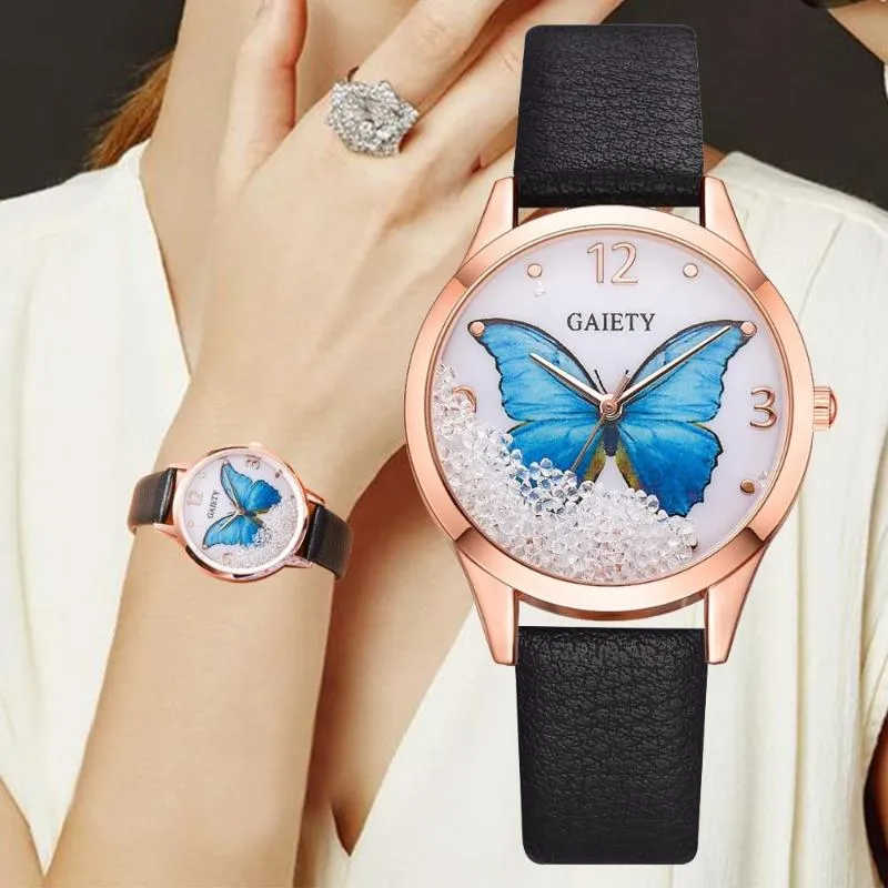 Armbandsur Gaiety Brand Women Watches Luxury Löstmärkt Rhinestone Butterfly Damläderklänning Arm Kvinnlig ClockWristwatches