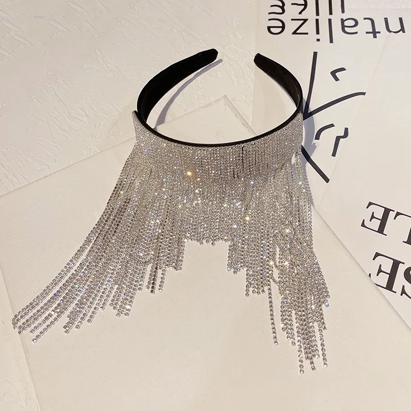 Festliche Strass verbreitern lange Quaste Haarband Kopfbedeckung langes Haar Kettendesign voller Diamant Haarband Zubehör Party Kette Fee Mädchen